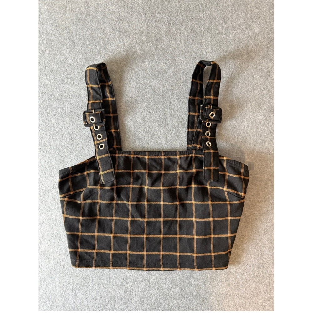 Y2K Festival Bratz Indie Grunge Plaid Crop Top Sm. Buckle Strap Grommet Tank